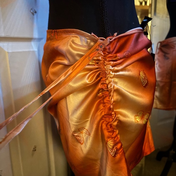Orange Satin Mini Skirt with Butterfly Print - Picture 3 of 5